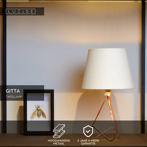 Lucide GITTA - Tafellamp - Ø 17 cm - 1xE14 - Koper - USP